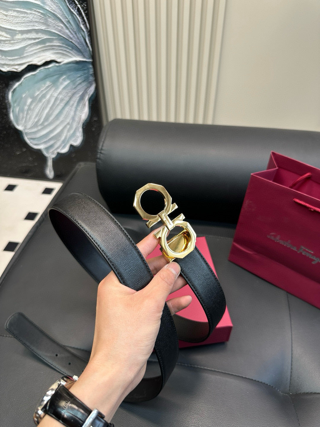 Ferragamo 8-sided polished steel buckle